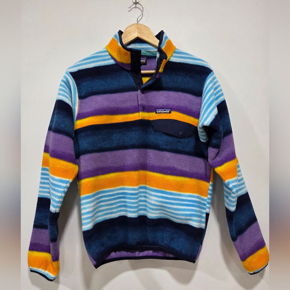 Patagonia Painted Fitz Stripe Synchilla Fleece Striped Snap-T Pullover Jacket XS